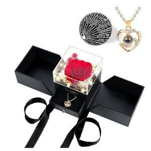 Preserved Red Rose with Heart Necklace-Romantic